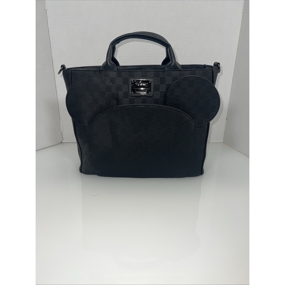 Loungefly Disney Mickey Mouse Tonal Checkered Ears Convertible Tote Bag